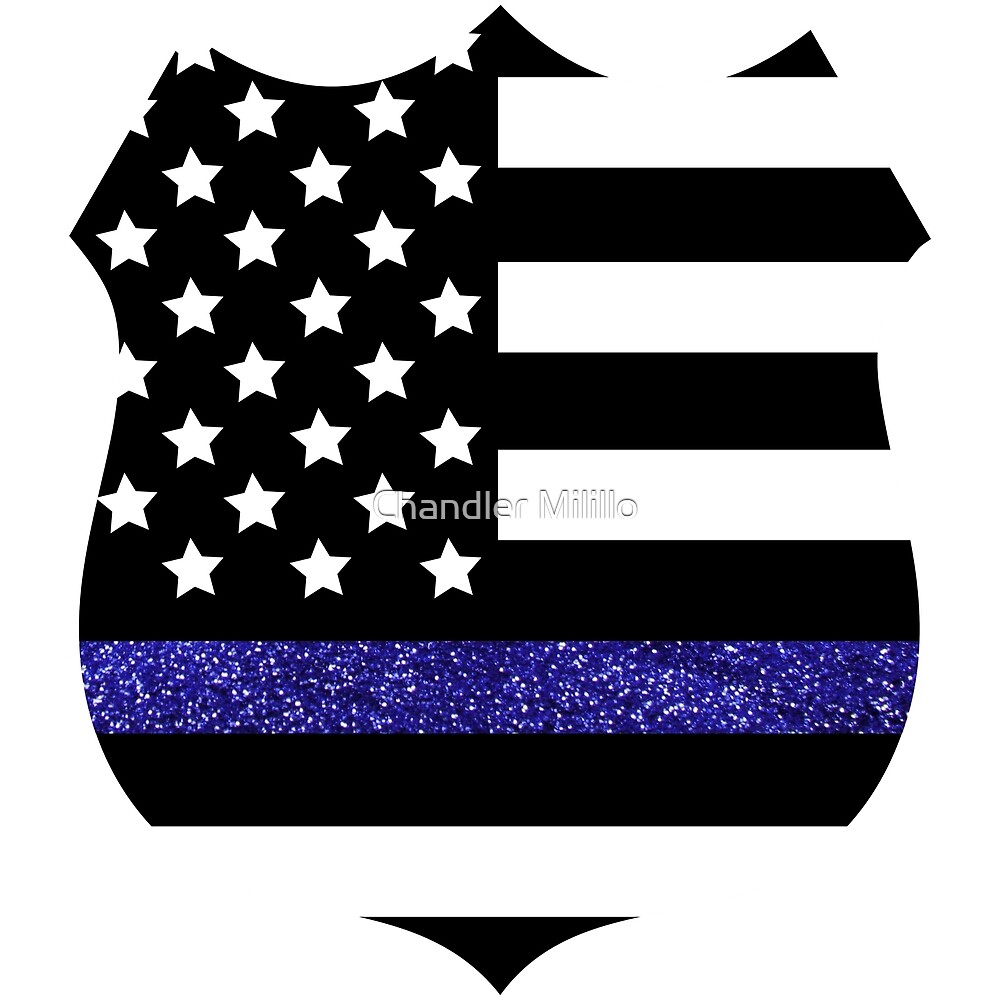 "Thin Blue Line Police Flag Badge with Blue Glitter " by ...