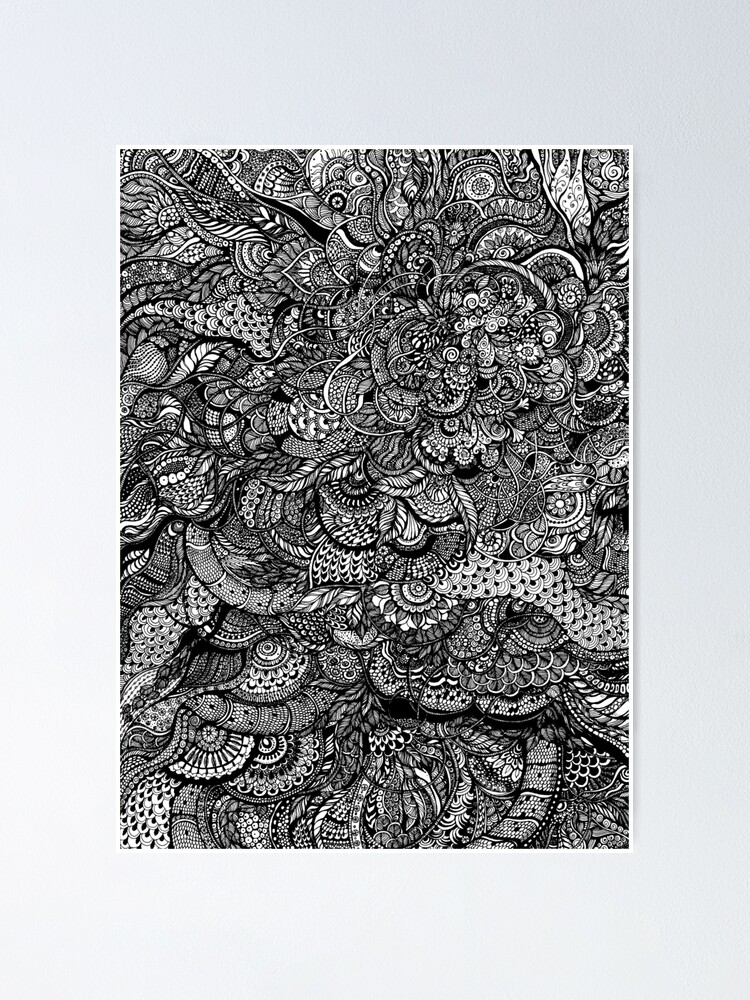 Hand Drawing Black And White Zentangle Pattern Poster For Sale By