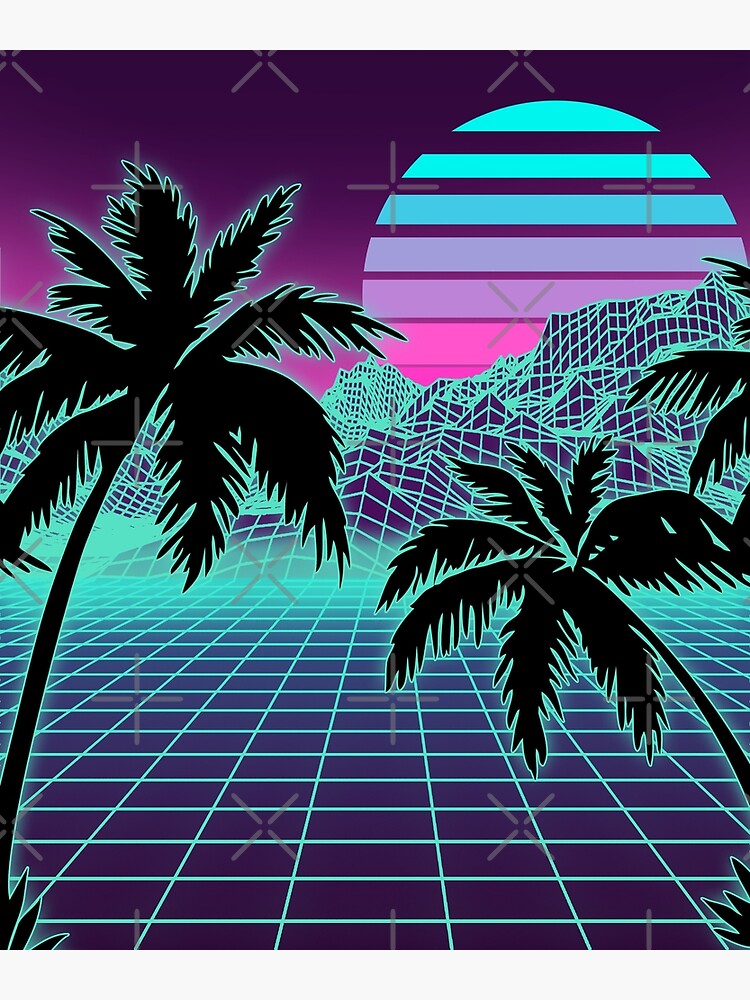 Retro S Vaporwave Sunset Sunrise With Outrun Style Grid Print