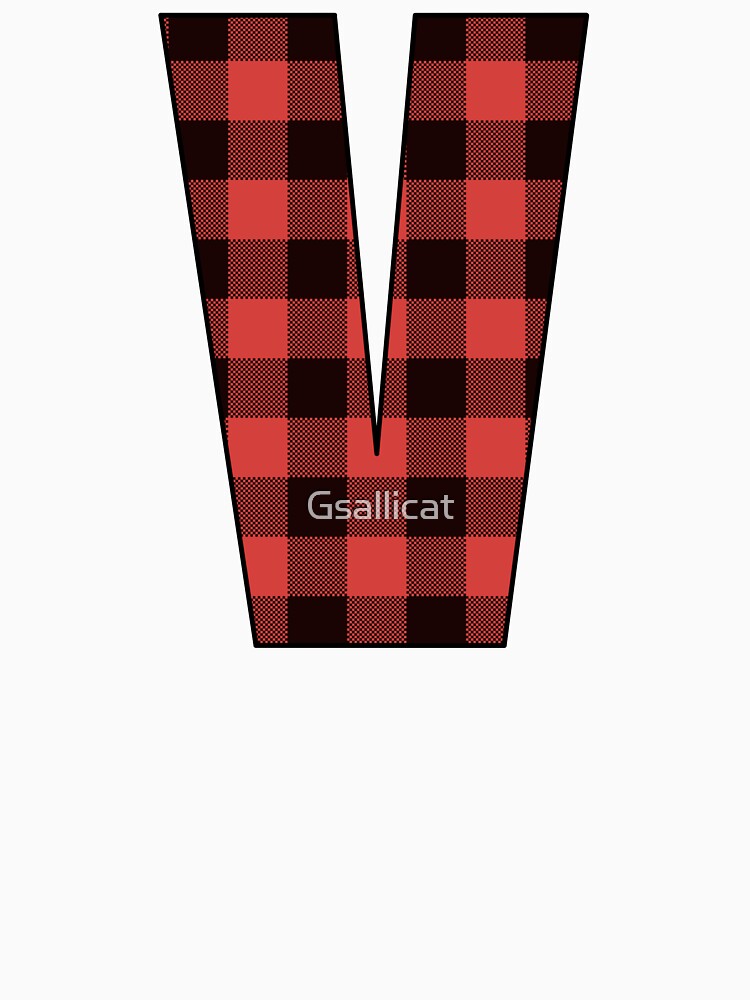 Letter V Monogram Red And Black Buffalo Plaid Check T Shirt By