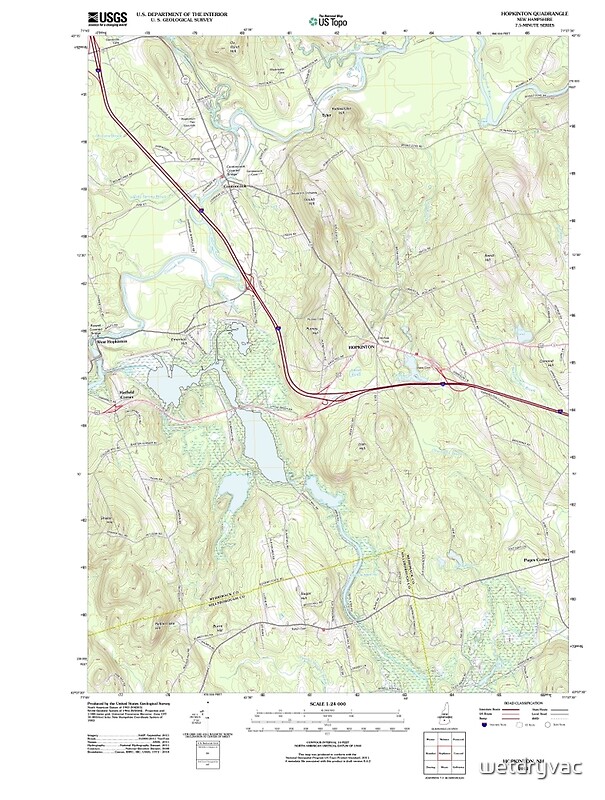 "USGS TOPO Map New Hampshire NH Hopkinton 20120608 TM" Posters by