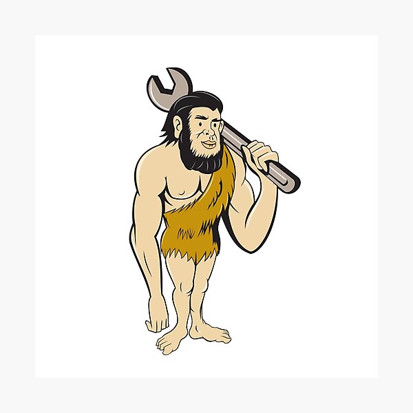 Neanderthal Caveman With Spanner Cartoon Photographic Print By