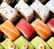 Assortment of Sushi Maki, futo maki, and Insideout by PhotoStock-Isra