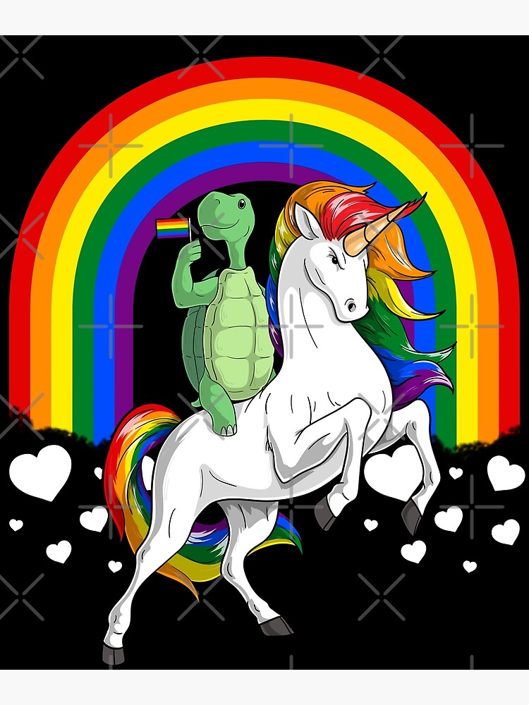 Lgbt Cute Turtle Riding Unicorn Gay Pride Rainbow Poster By