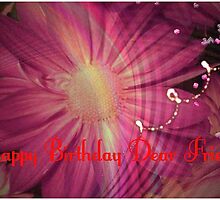Happy Birthday Pink Flower Card for Friend by Charldia