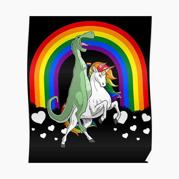 Lgbt T Rex Dinosaur Tyrannosaurus Rex Riding Unicorn Gay Pride Rainbow