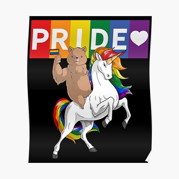 P Ster Orgullo Gay Lgbt Oso Pardo Montando Unicornio Arcoiris De