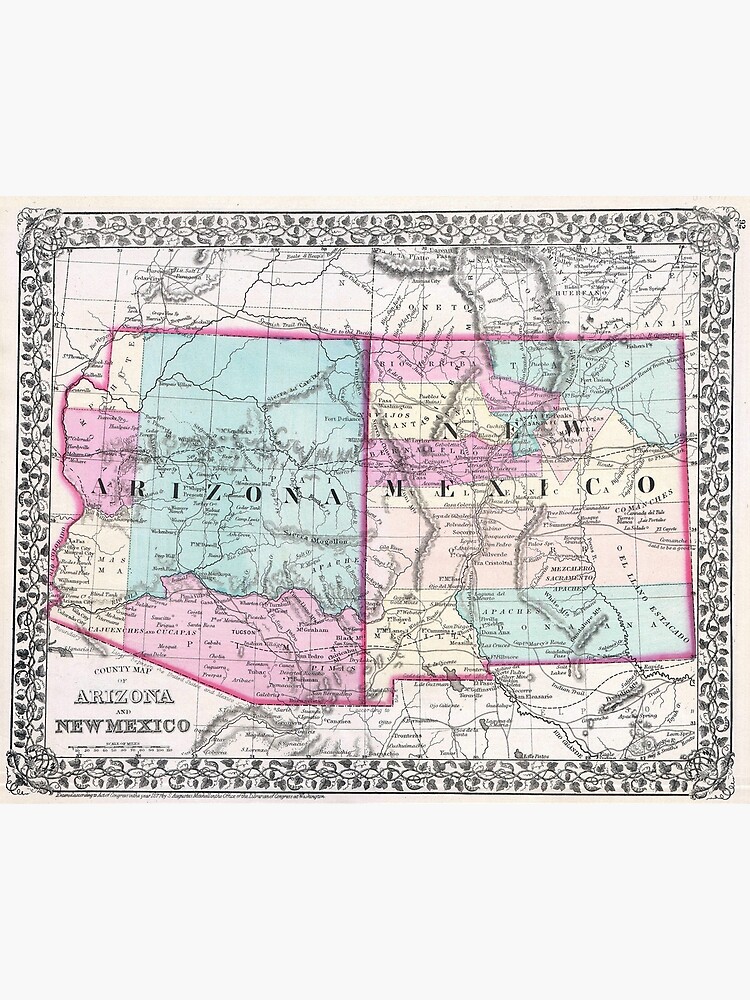 Vintage Map Of Arizona And New Mexico Poster By Pdgraphics Redbubble