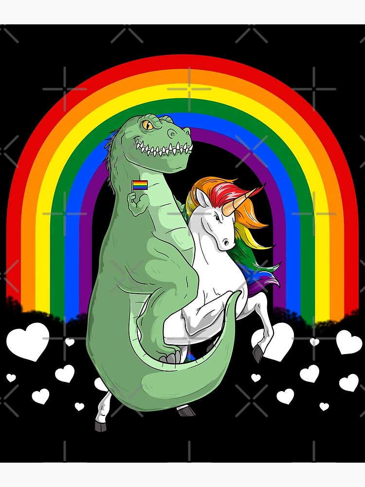 LGBT Tyrannosaurus Rex Dinosaur Riding Unicorn Gay Pride Rainbow