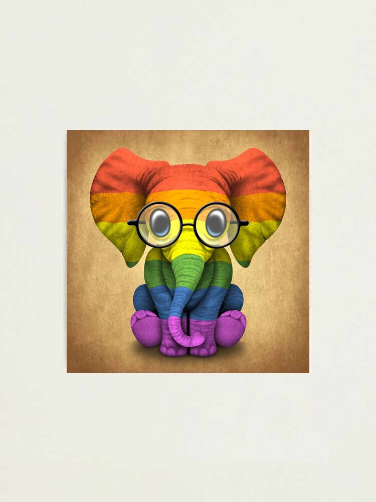 Baby Elephant With Glasses And Gay Pride Rainbow Flag Photographic