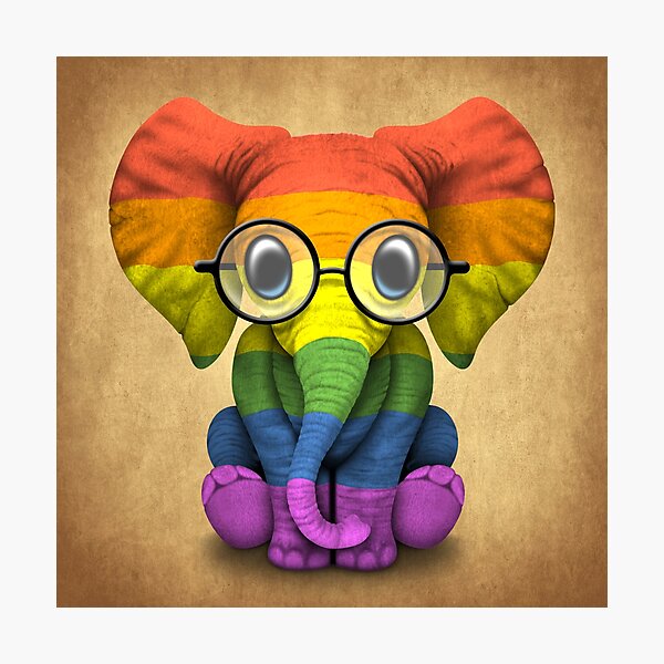 Baby Elephant With Glasses And Gay Pride Rainbow Flag Photographic