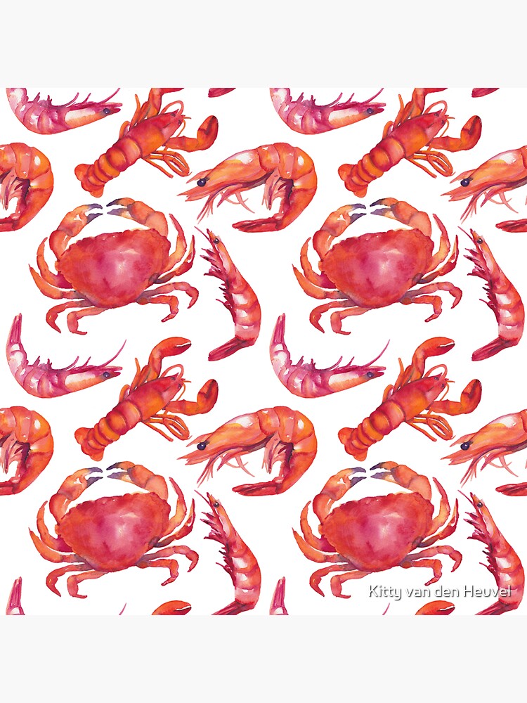 Seafood Lobster Shrimp Crab In Watercolors Food Illustration Sticker