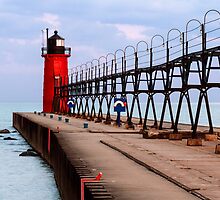 South Haven Lighthouse with Catwalk by Kenneth Keifer