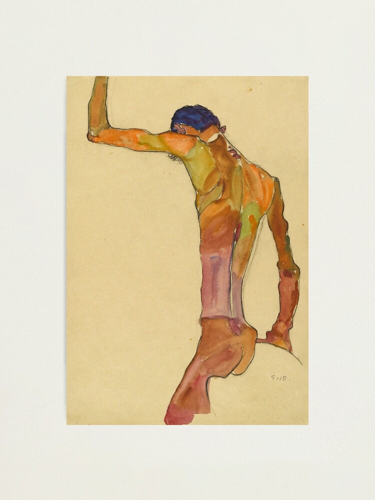 Egon Schiele Standing Male Nude With Arm Raised Back View