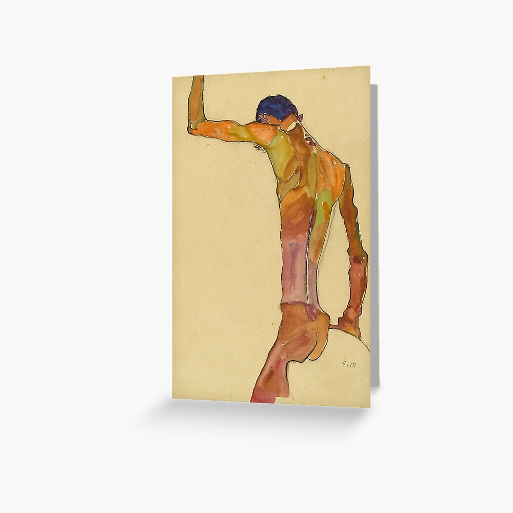 Egon Schiele Standing Male Nude With Arm Raised Back View Greeting