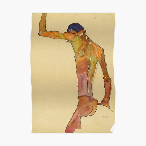 Egon Schiele Standing Male Nude With Arm Raised Back View Poster