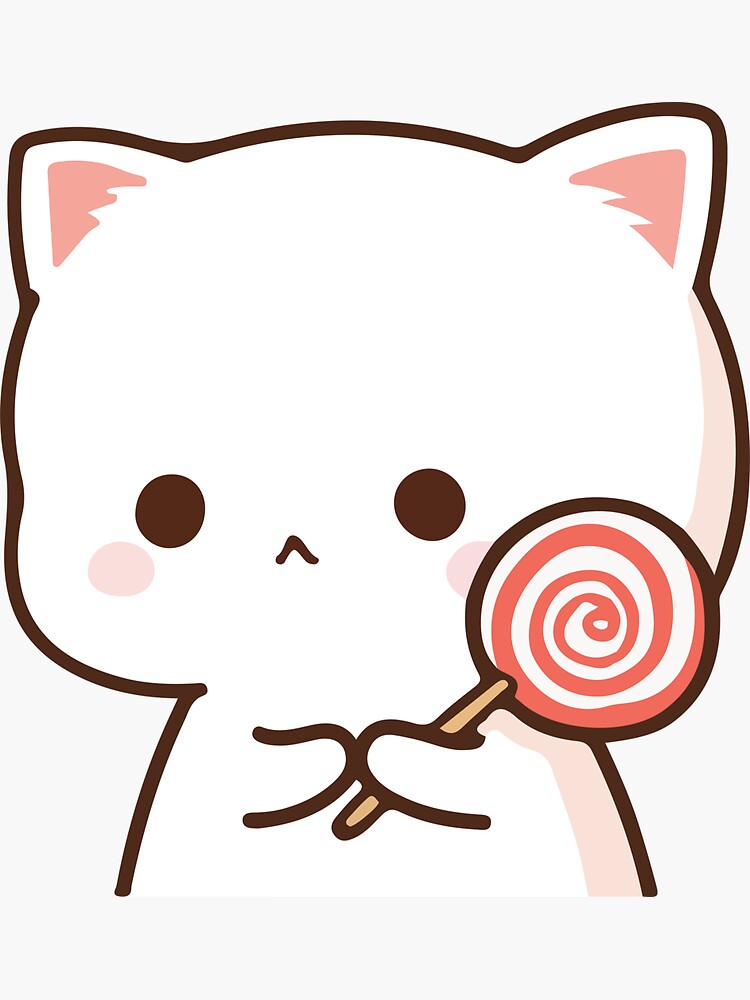 Peach And Goma Mochi Cat Lollipop Sticker For Sale By Misoshop