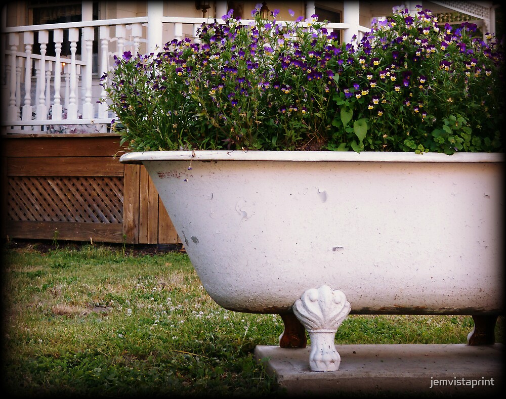 "Bathtub Flowers No.2 clawfoot antique bathtub filled with wildflowers