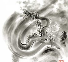 Wind dragons sumi-e ink painting dragons art by Mariusz Szmerdt