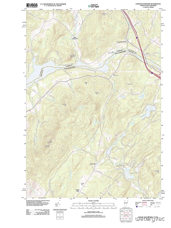 "USGS Topo Map Vermont VT Lower Waterford 20120507 TM" Stickers by wetdryvac Redbubble