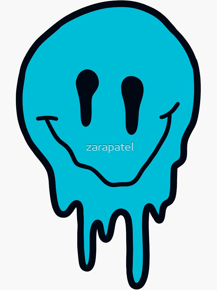 Blue Drippy Smiley Face Sticker For Sale By Zarapatel Redbubble