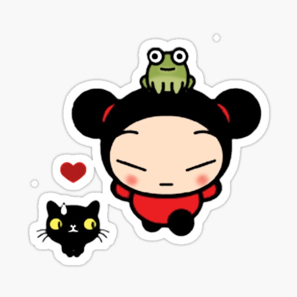 Pucca With Her Cat And Frog Sticker For Sale By Iarasosan Redbubble