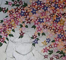 peach pink green purple silver with flowers by cathyjacobs