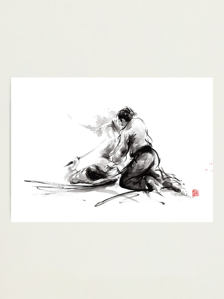 Samurai Sword Bushido Katana Martial Arts Budo Sumi E Original Ink