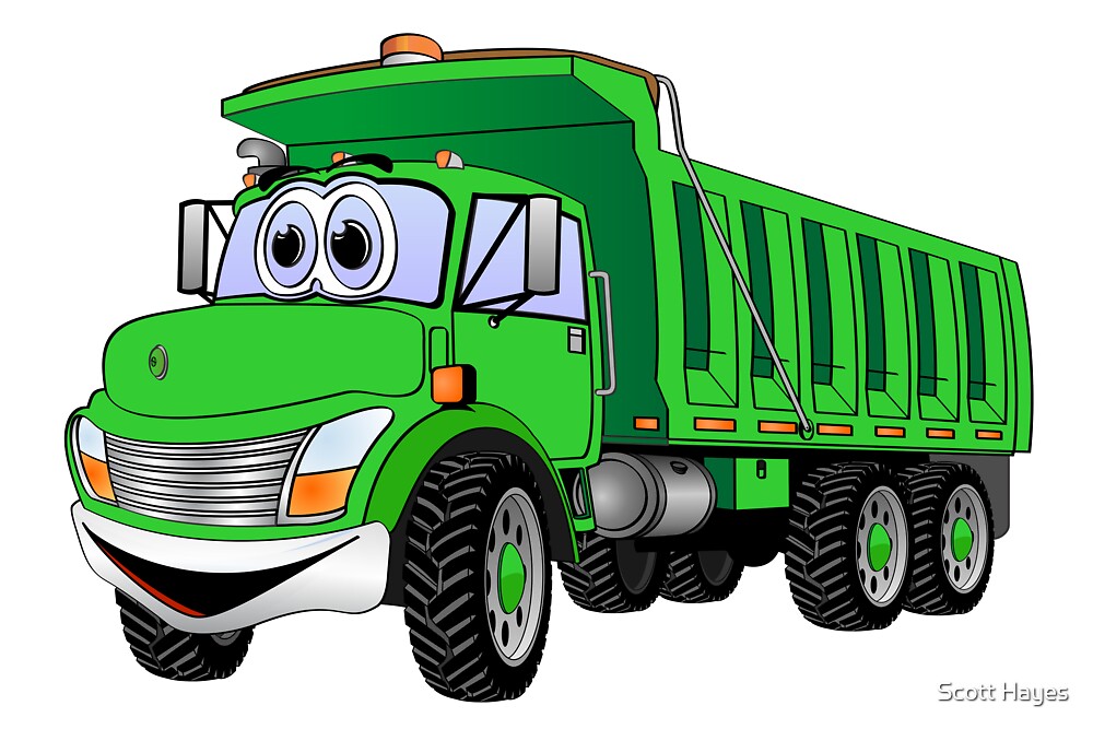 "Dump Truck 3 Axle Green Cartoon" by Graphxpro | Redbubble