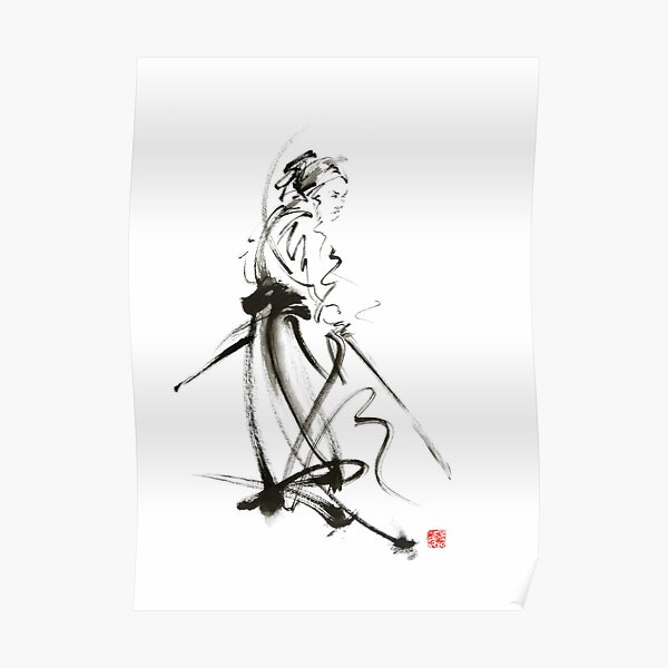 Samurai Sword Bushido Katana Martial Arts Sumi E Original Ink Painting