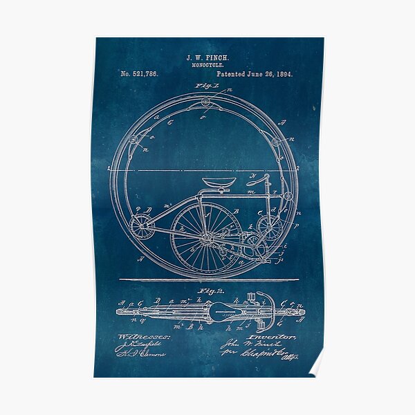 Blueprint Monocycle Patent Poster For Sale By Joolya Redbubble