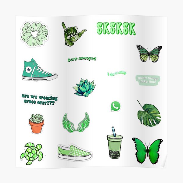 Green Aesthetic Sticker Pack Poster By ArtByMal Redbubble