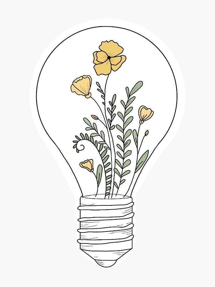 Lightbulb With Flowers In Sticker For Sale By Lunar Stickers Redbubble