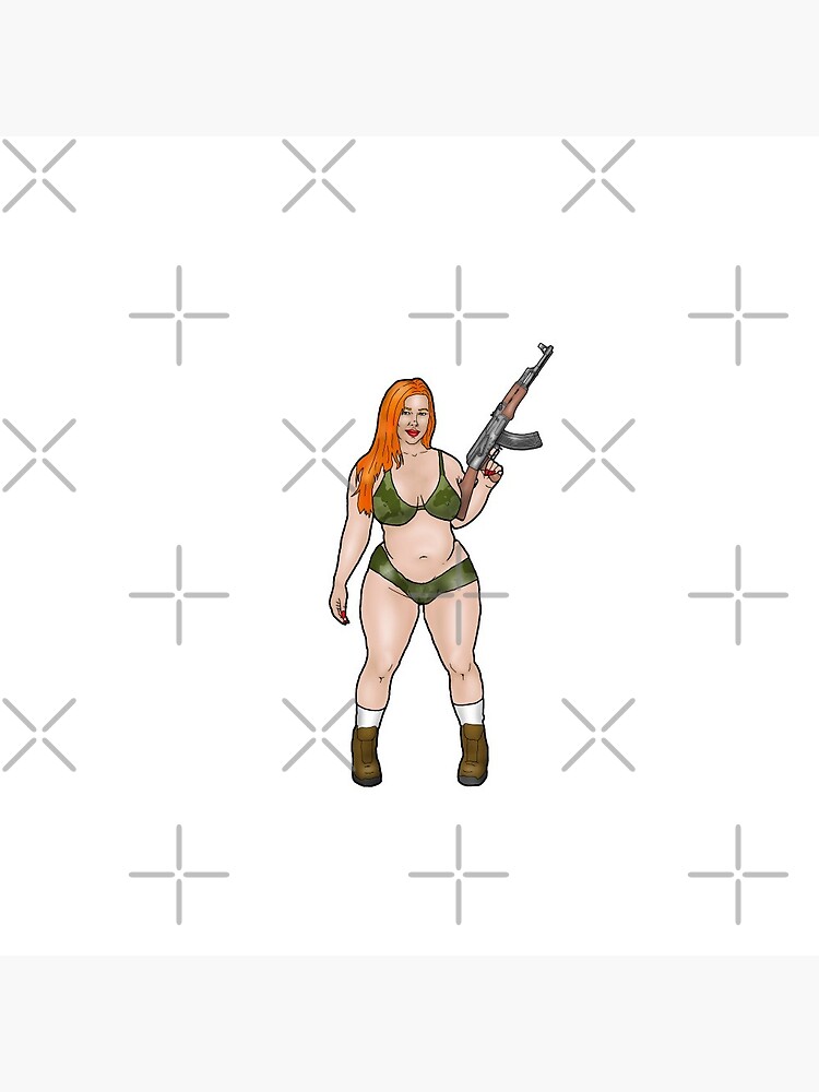 Curvy Pin Up In A Latex Camouflage Bikini With AK 47 Pin By