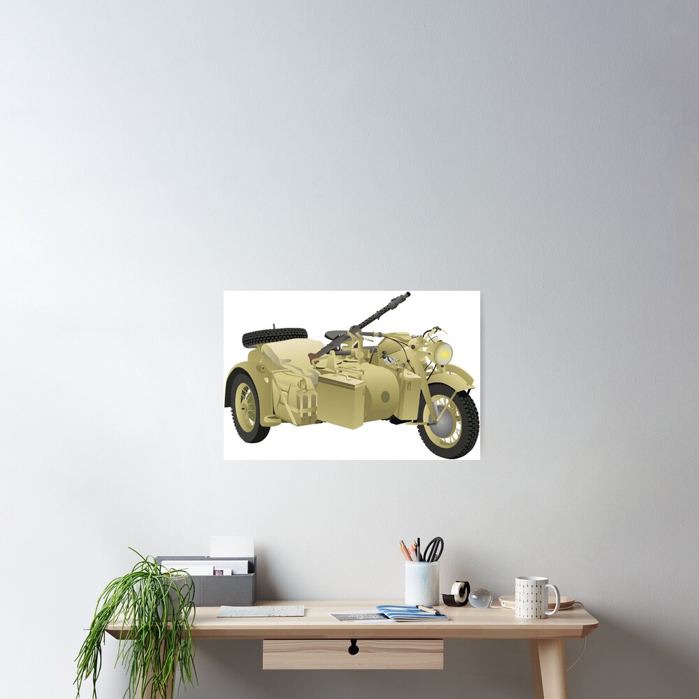 German WW2 Motorcycle With A Sidecar Poster For Sale By NorseTech