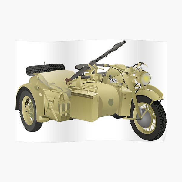 German Ww Motorcycle With A Sidecar Poster For Sale By Norsetech