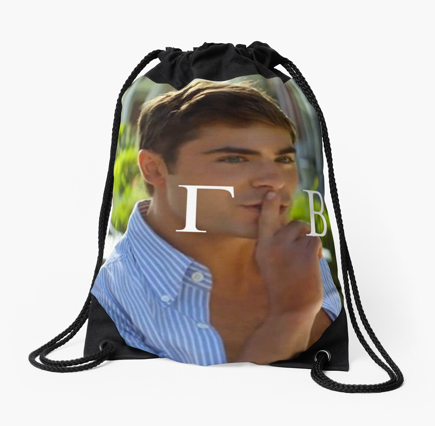 Zac Efron Gamma Phi Beta (letters only square) by kierstynn - drawstring_bag,x1404-bg,f8f8f8.u1