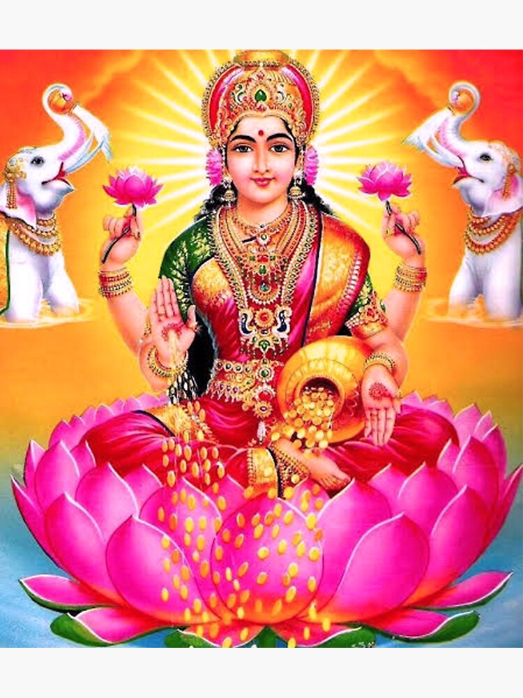 Aesthetic Pink Golden Lakshmi Hindu Goddess Lotus Flower Poster For