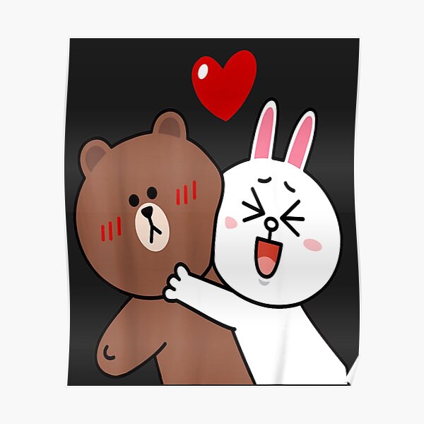 Cute Brown Bear Cony Bunny Rabbit Valentines Lovers Hug Kiss Poster