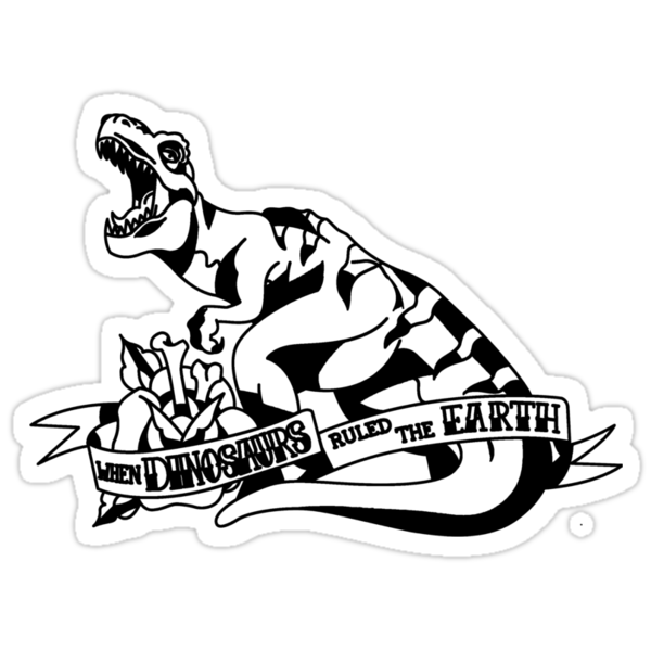 Jurassic Park T Rex Tattoo Flash Black White Stickers By StiffwagonLTD Redbubble