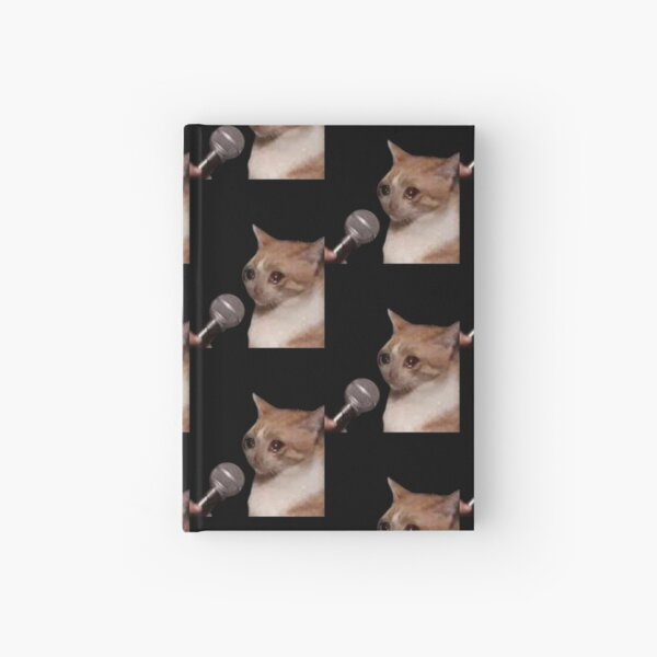 Cuaderno de tapa dura Meme de micrófono de gato llorando negro