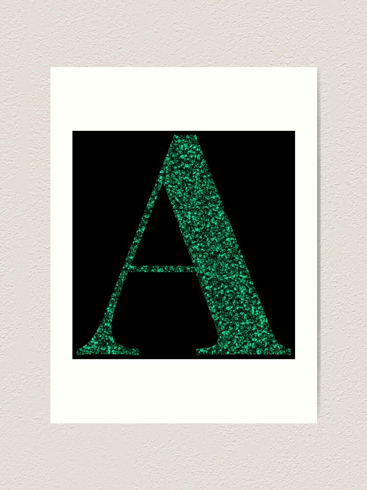 Letter A Emerald Dark Green Glitter Effect Alphabet Art Print For