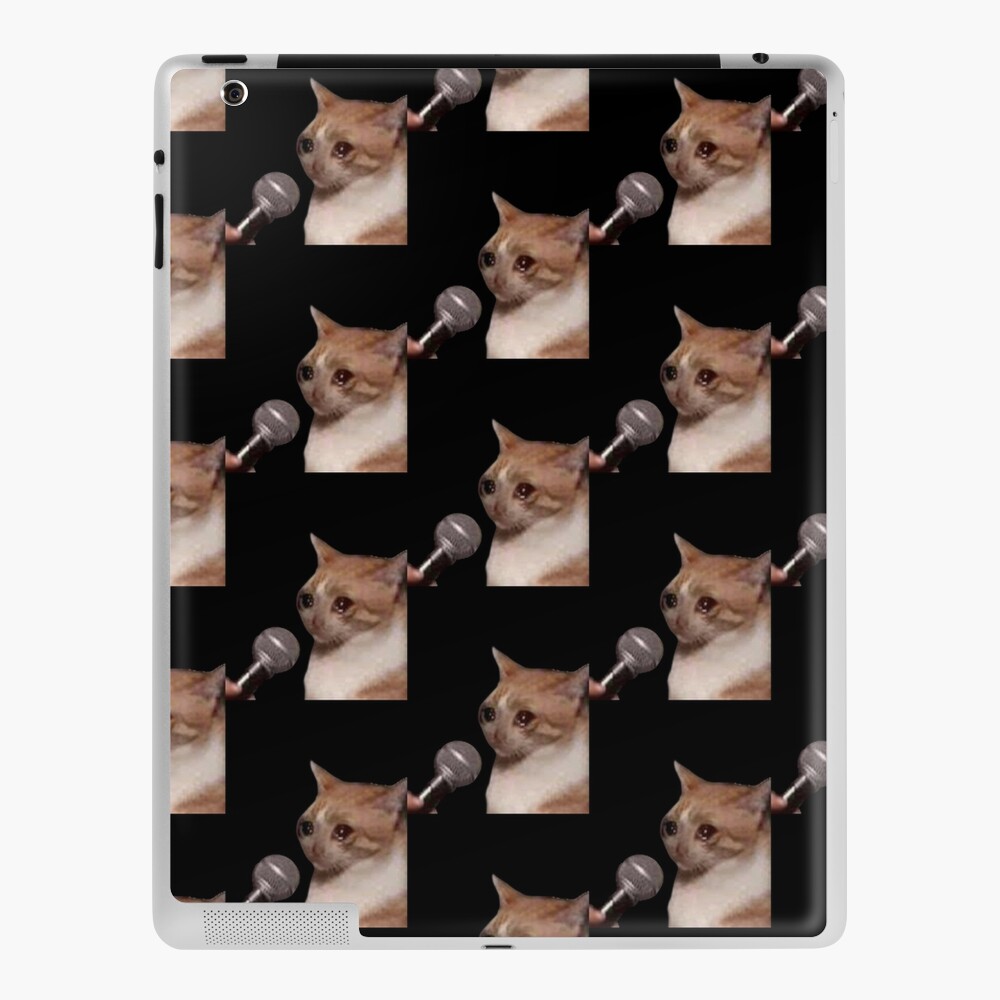 Funda Y Vinilo Para Ipad Meme De Micr Fono De Gato Llorando Negro