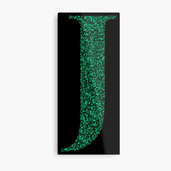 Letter J Emerald Dark Green Glitter Effect Alphabet Metal Print By