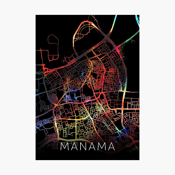 Lámina fotográfica Mapa de calles de la ciudad de Manama Modo oscuro