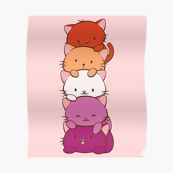 New Orange Lesbian Pride Flag Kawaii Cats Poster For Sale By