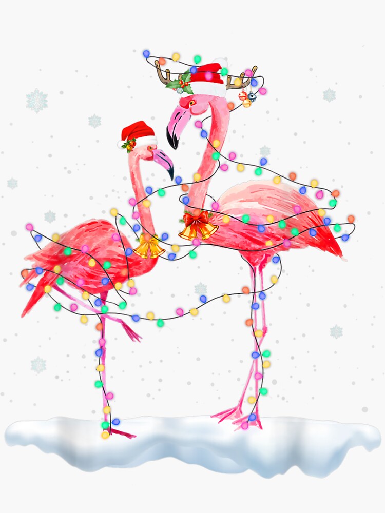 Flamingo Christmas Tree Santa Hat Xmas Light Merry Christmas Sticker