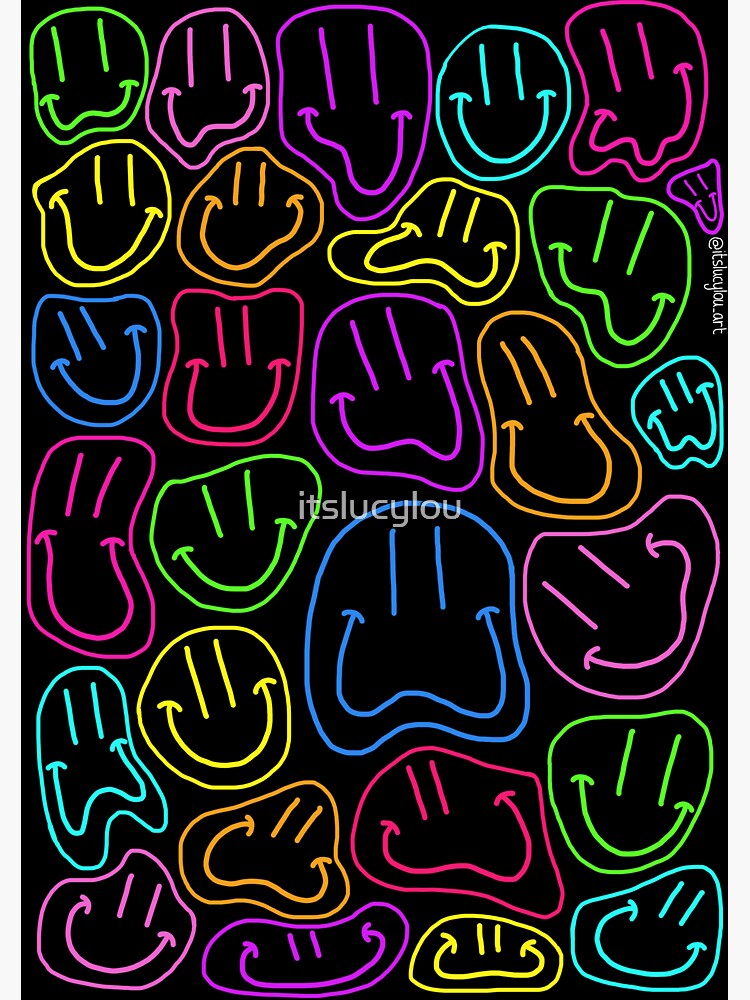 Neon Smileys Sticker Sticker For Sale By Itslucylou Redbubble