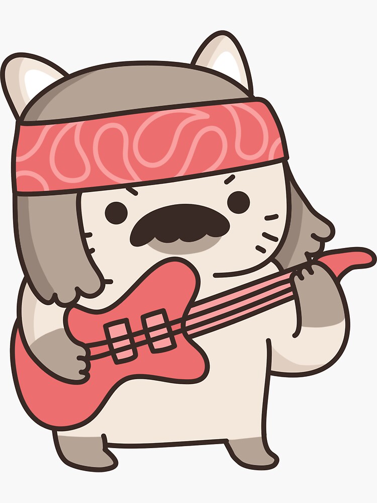 Cat Playing Guitar Sticker By Kawaiincute Redbubble