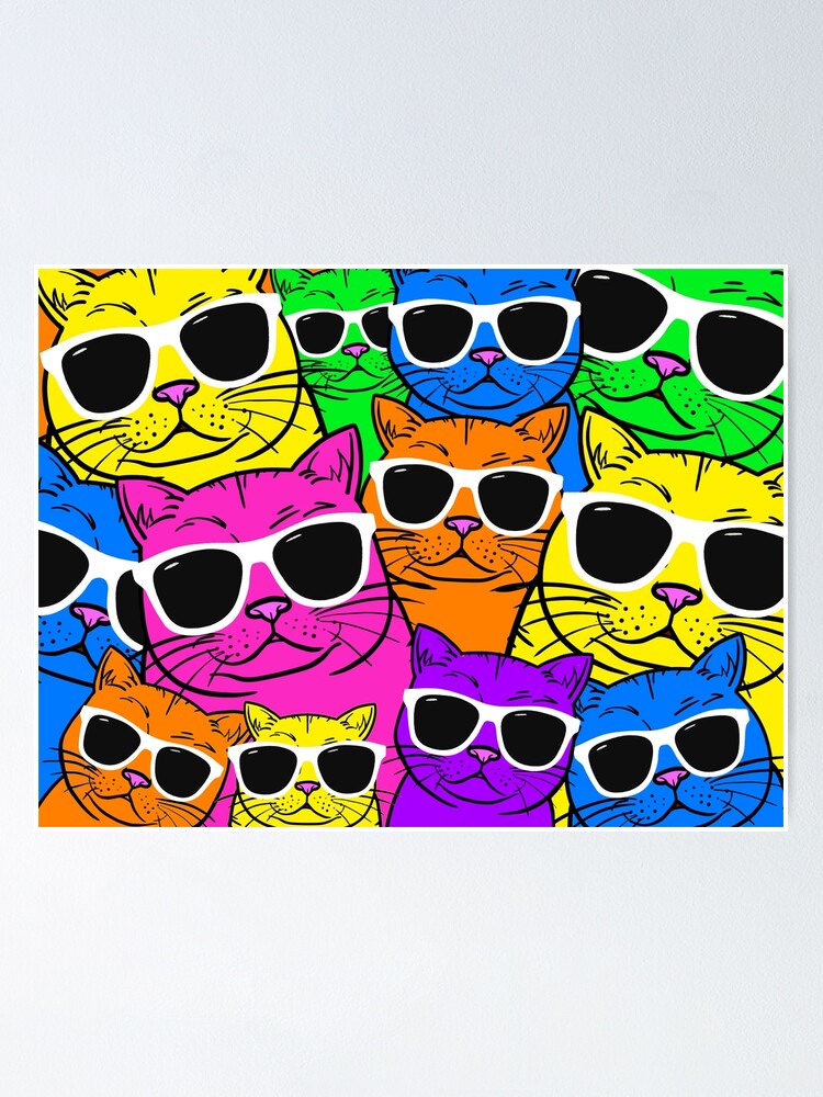 Trippy Cats With Sunglasses Poster For Sale By Annalune Redbubble